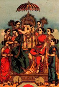 Raja Ravi Varma Ganesha with ashta siddhi oil painting picture